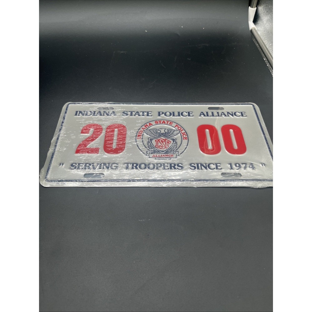 NOS 2000 Indiana State Police Alliance Booster License Plate - FACTORY SEALED